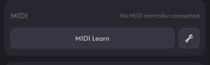 MIDI section of a setting with the MIDI Learn button and wrench