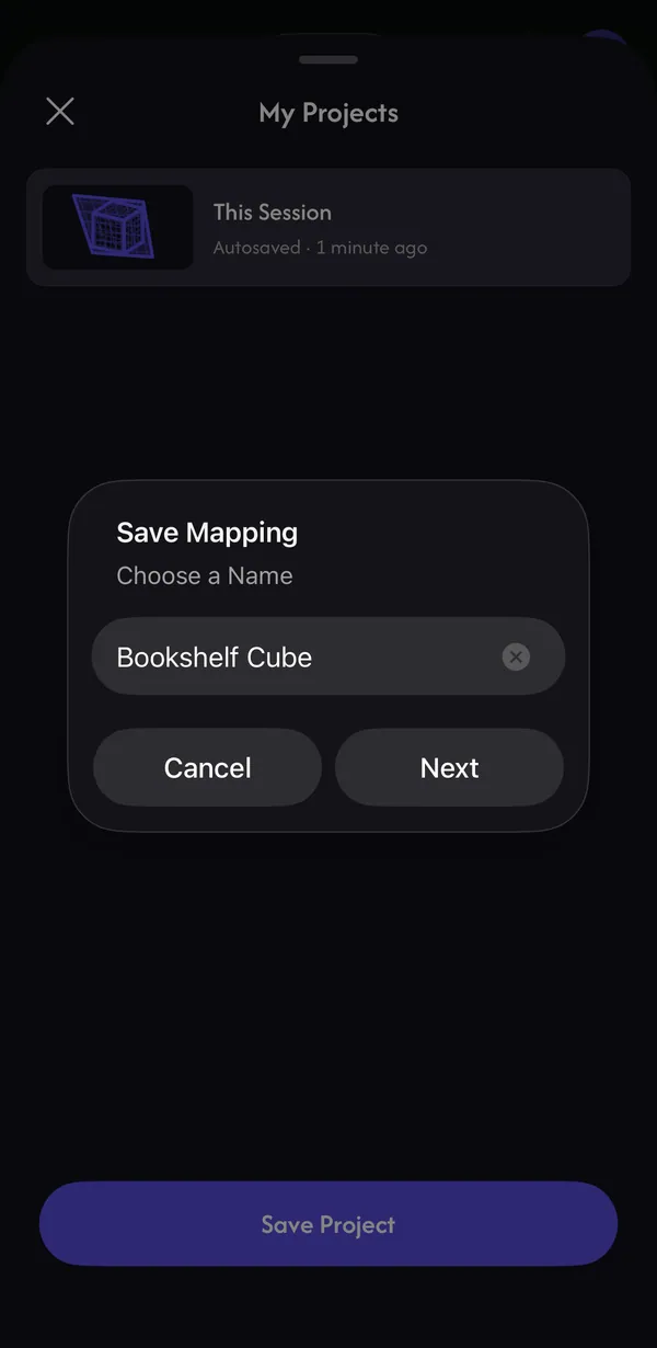 My Projects with the Save Mapping dialog asking for a name